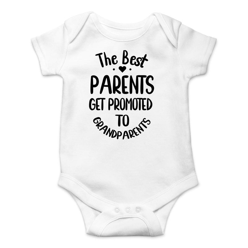 CBTwear The Best Parents Get Promoted to Grandparents Baby Bodysuit - Funny Infant Outfit- Infant Humor (Newborn, White) - Image 1